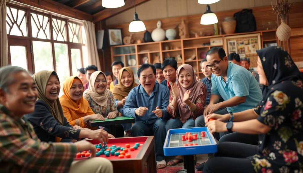Diverse group of people enjoying games at a game house in Indonesia Diverse group of people enjoying games at a game house in Indonesia