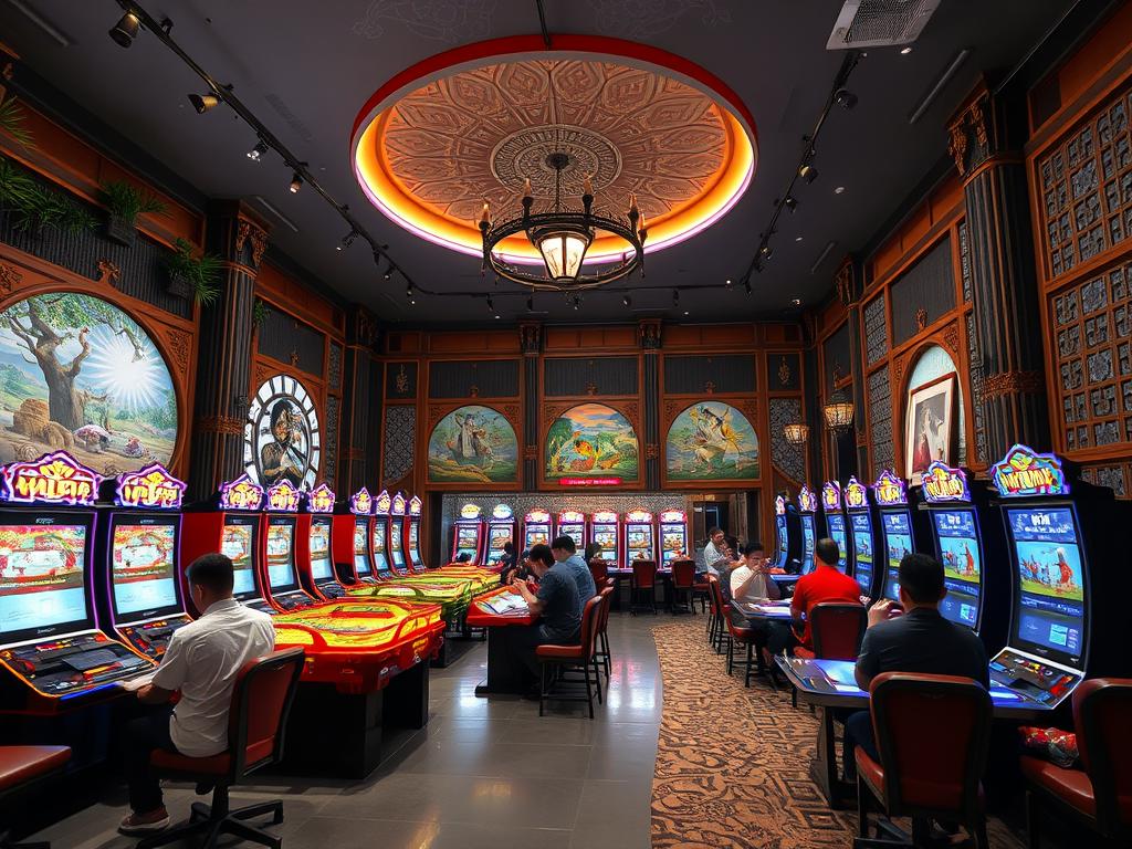 Modern game house featuring traditional Indonesian cultural elements Modern game house featuring traditional Indonesian cultural elements