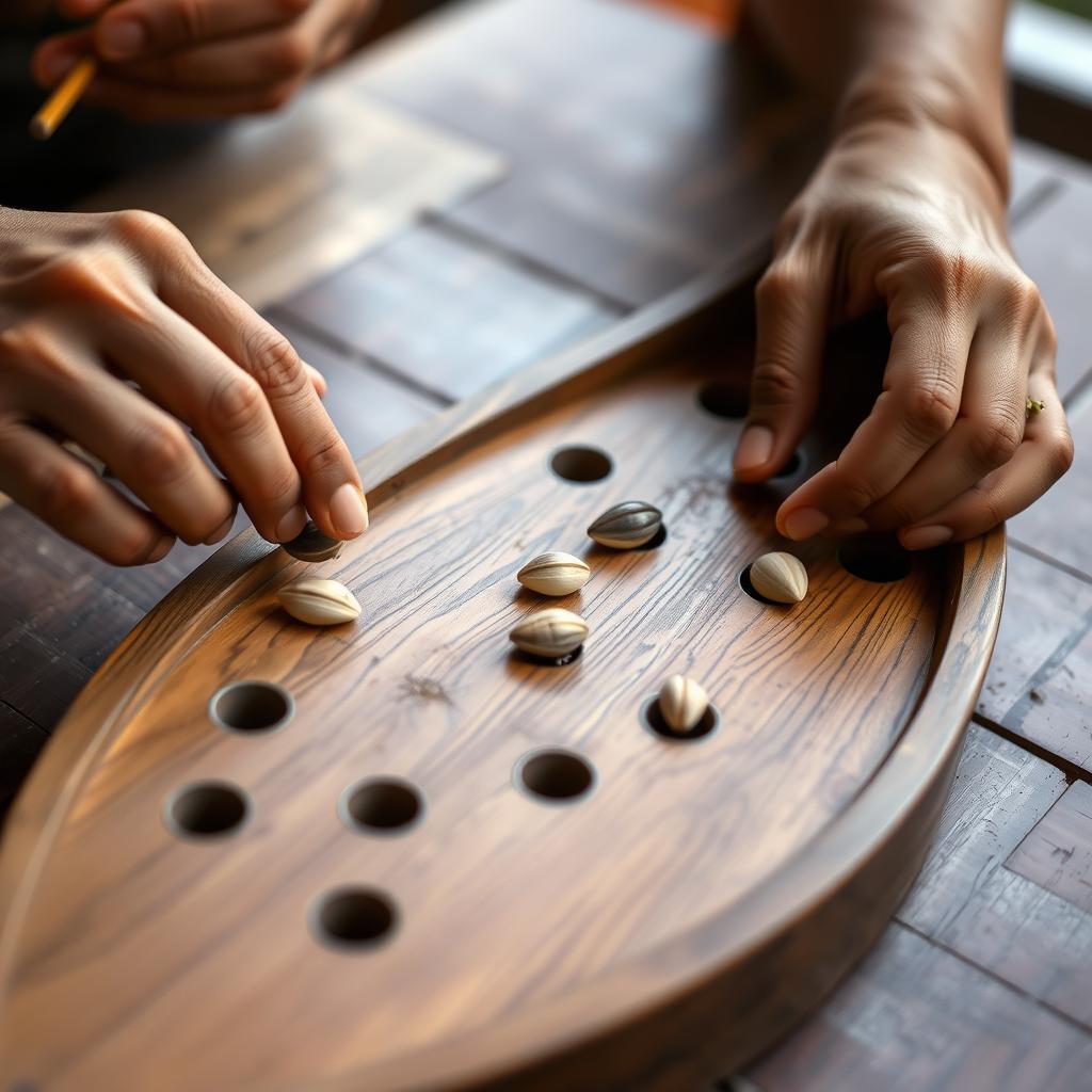 Traditional congklak board game being played in a game house Indonesia Traditional congklak board game being played in a game house Indonesia